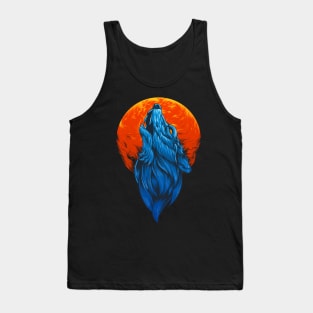 Graphic Illustration Wolf Head And The Moon Wild Life Tank Top